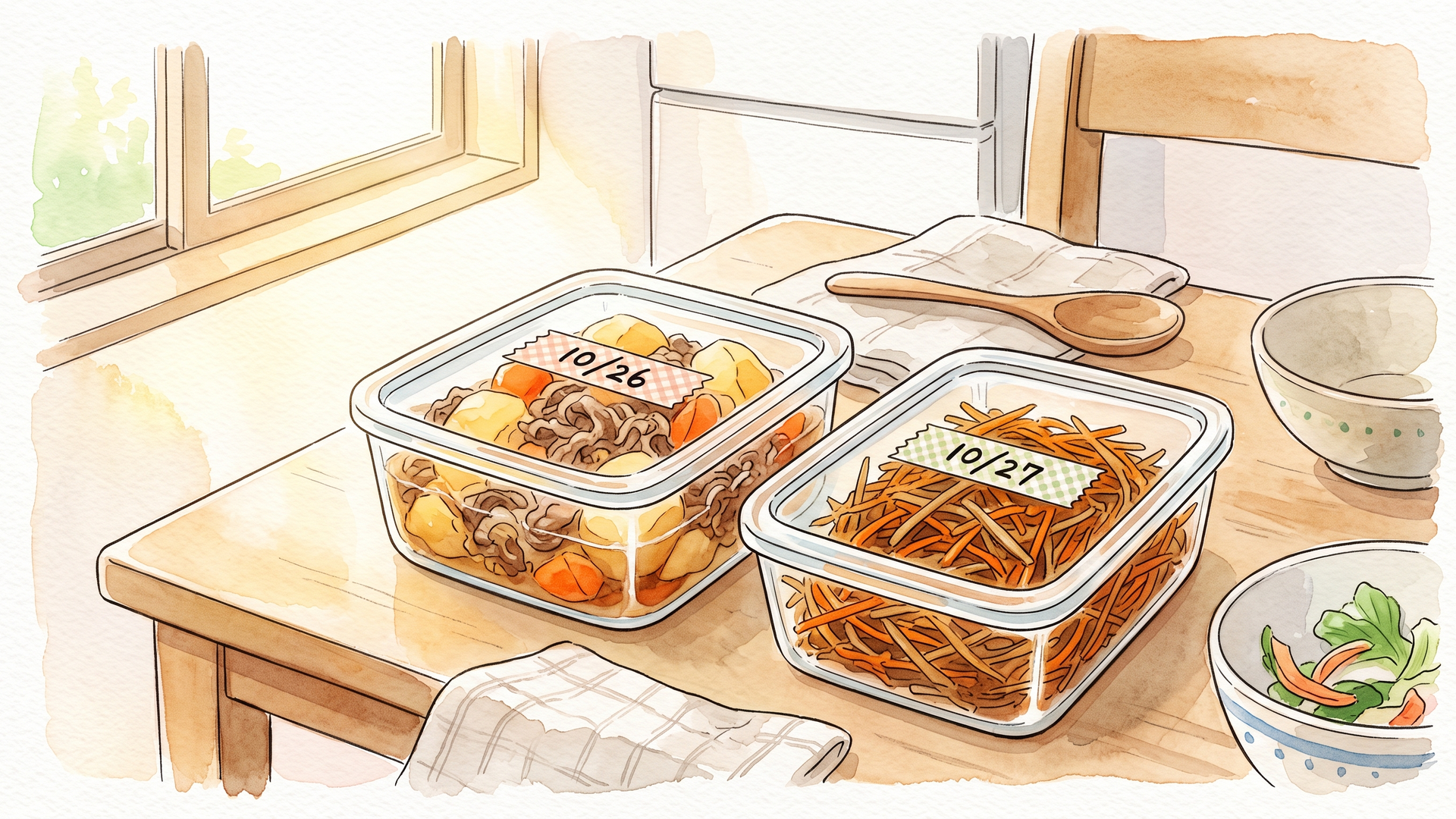 バットに小分けして並べた数種類の作り置き