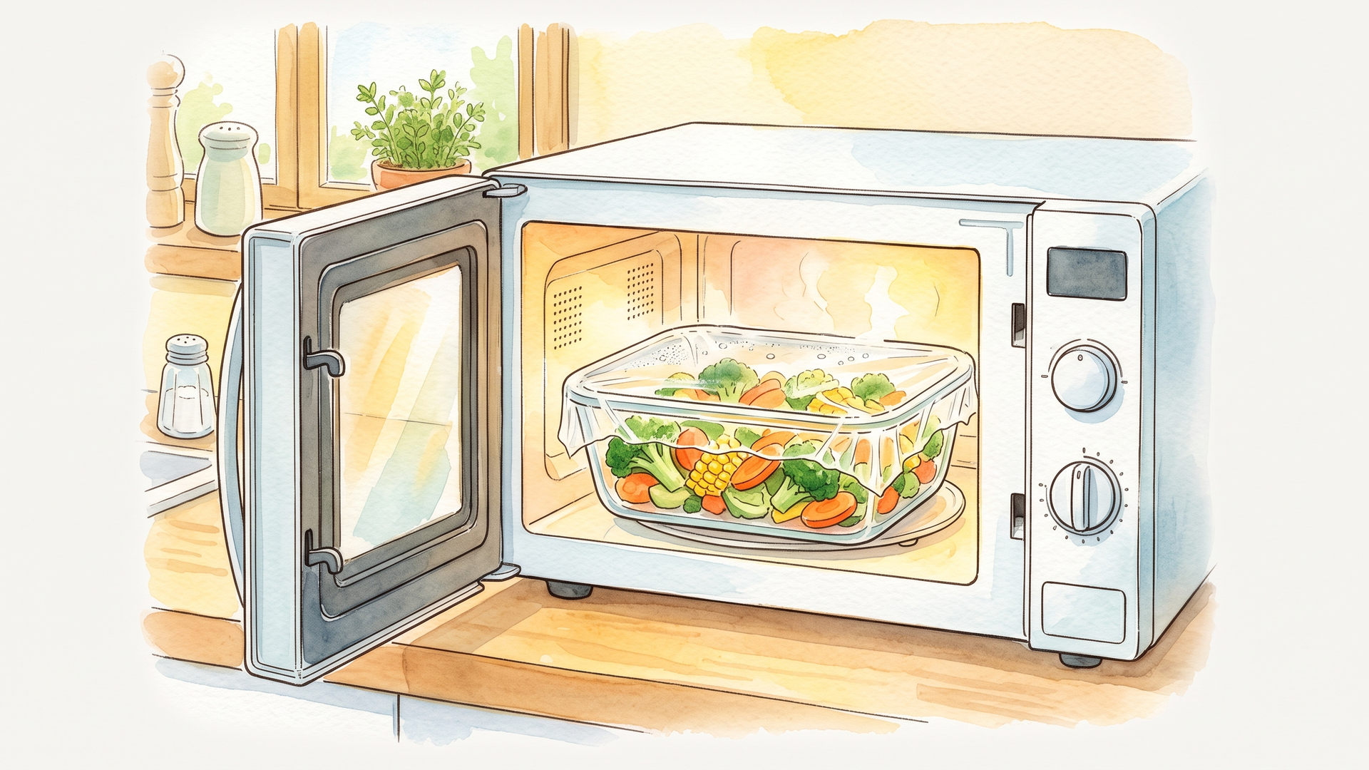 電子レンジで野菜を加熱しているところ
