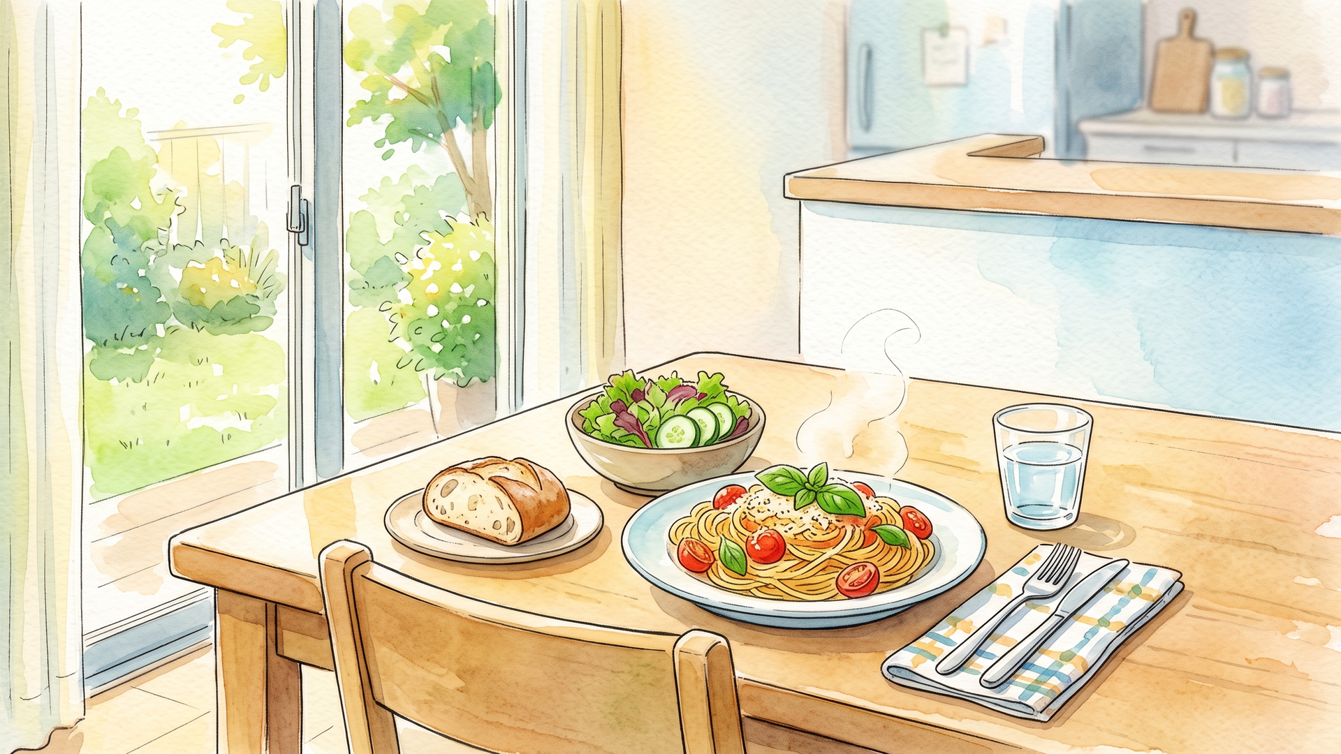 作りたての料理を並べた食卓