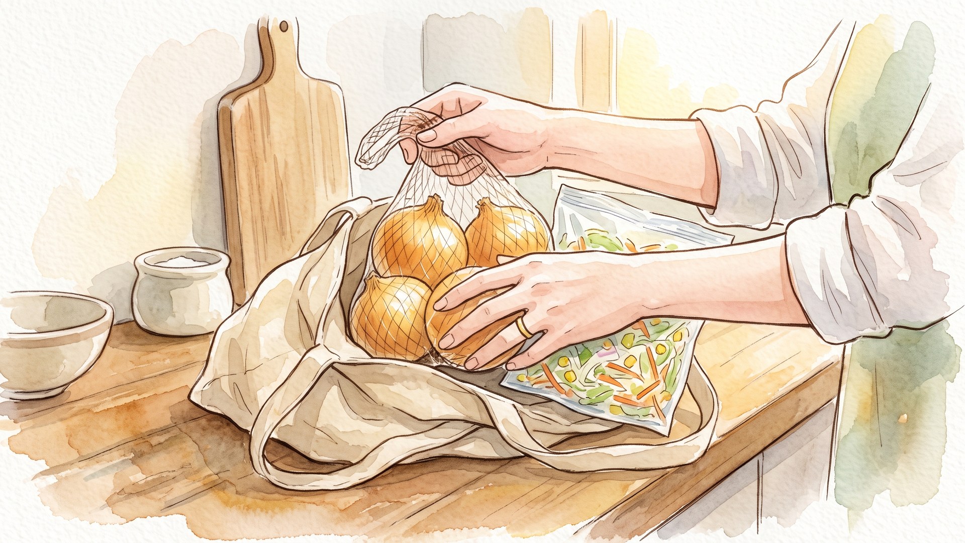 刻む前の玉ねぎを保存袋から出しているところ